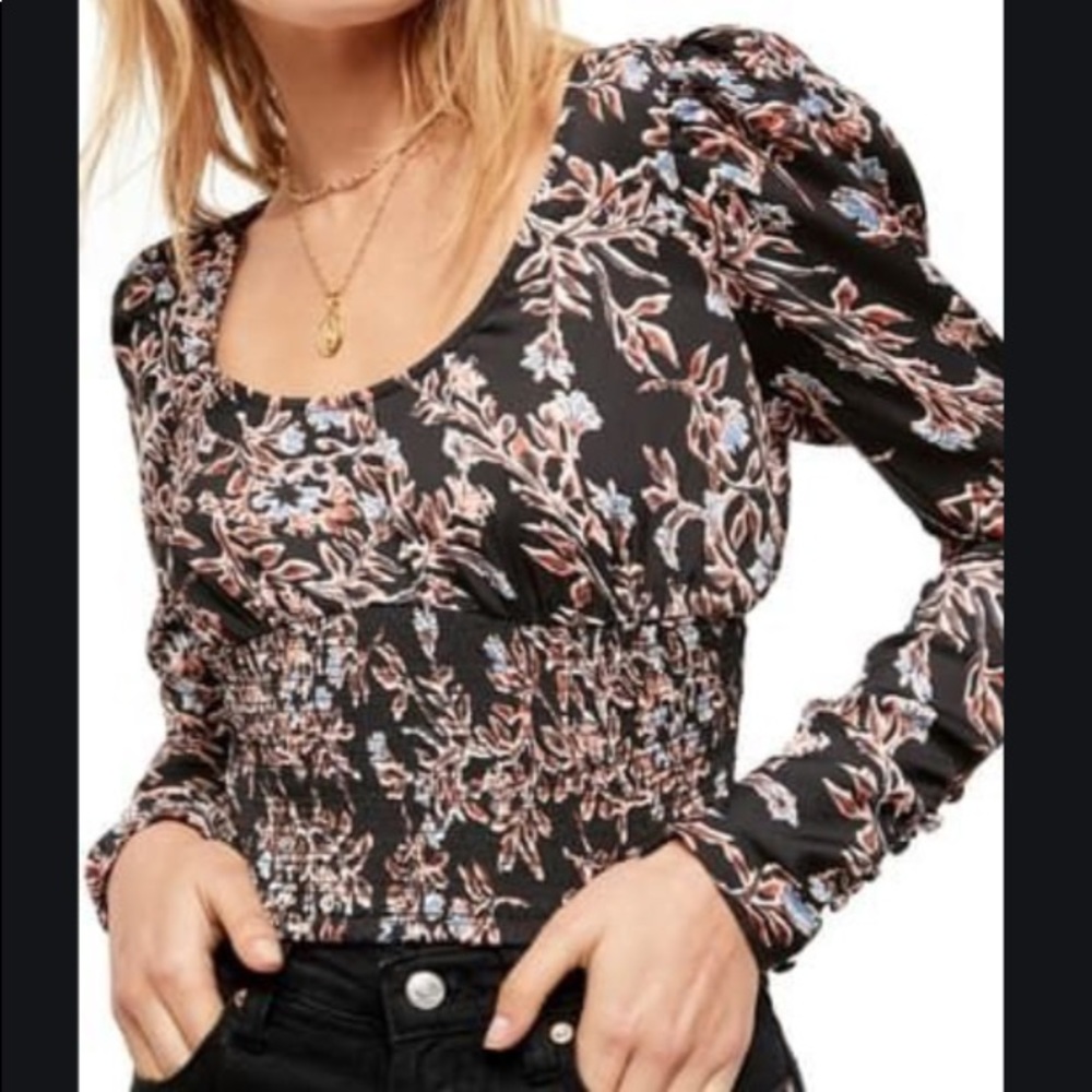 Free people satin ruched floral crop top